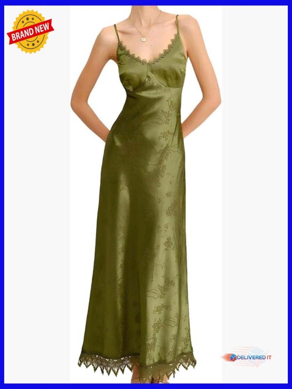 Spaghetti Strap Lace V-Neck Maxi Dress Formal Wedding Guest Cocktail